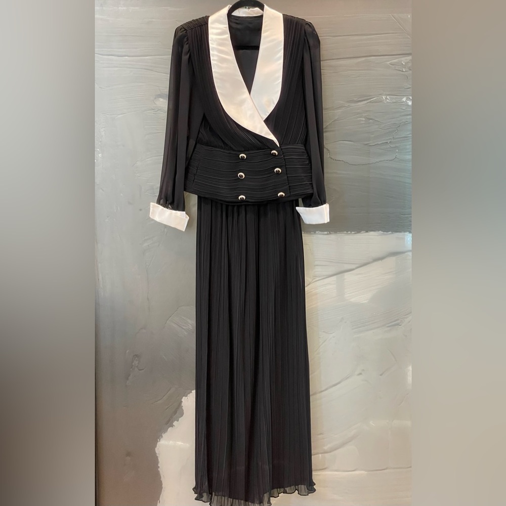 Vintage MISS ELLIETTE Dress Blk Chiffon/White Trim Formal Evening Long Gown Sz 6 - Picture 11 of 11